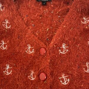 Red and White Nautical Anchor Cardigan Sweater